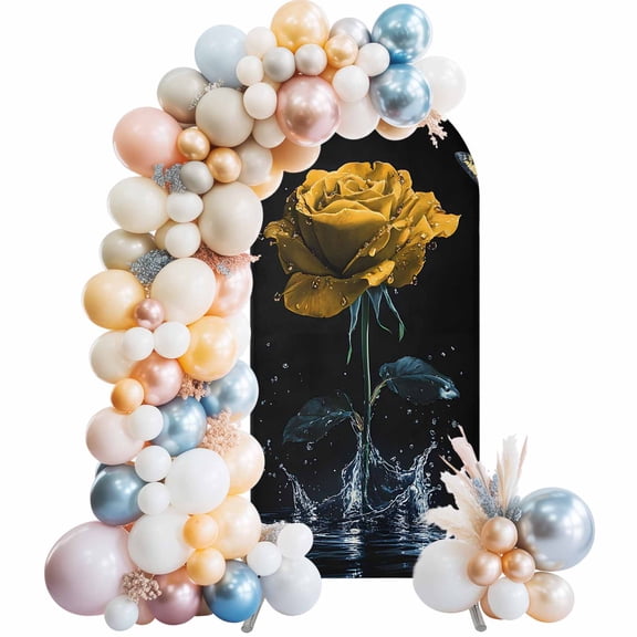 Arch Backdrop Cover 7.2 ft Yellow Rose Arch Backdrop Stretch Fabric Butterfly Splash Black Photo Background Arch Covers for Wedding Party Birthday Ceremony Banquet Decorations Balloon Arches
