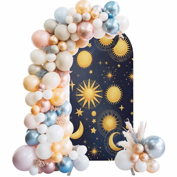 Arch Backdrop Cover 7.2 ft Yellow Star Moon Arch Backdrop Stretch Fantasy Galaxy Starry Night Photo Background Arch Covers for Wedding Party Birthday Ceremony Banquet Decorations Balloon Arches
