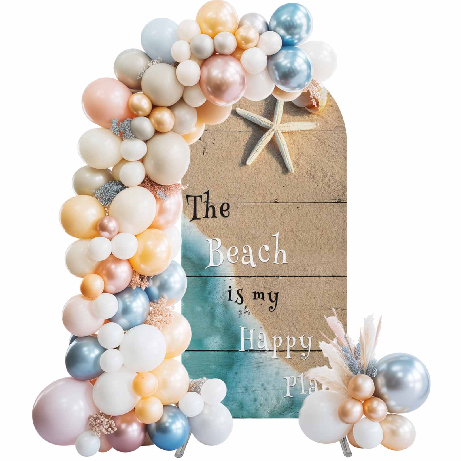 Arch Backdrop Cover 7.2FT Beach Happy Place Starfish Shells Stretch ...