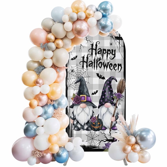Arch Backdrop Cover 7.2FT Halloween Dwarf Purple Flower Stretch Spandex Arch Stand Cover, Ghost Pumpkin Bat Dead Tree Check Round Top Chiara Backdrop Stand Covers for Wedding Birthday Party Banquet