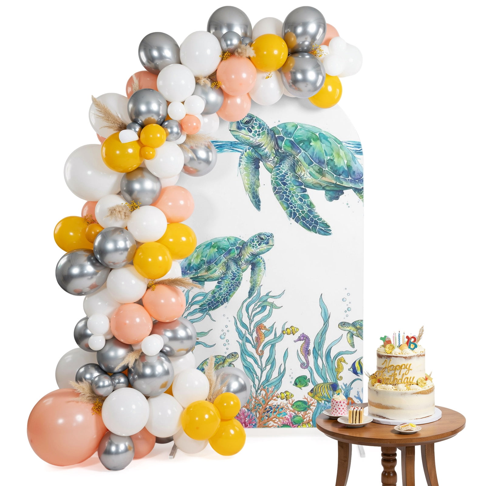 Arch Backdrop Cover for Wedding 6.6FT Green Turtles Coastal Stretch ...