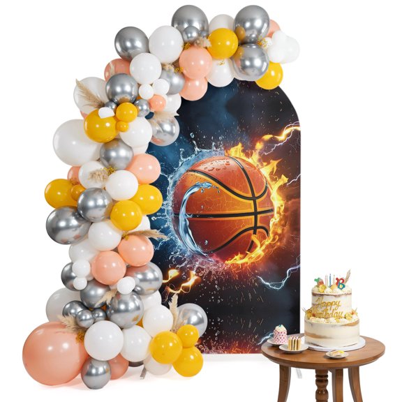 Arch Backdrop Cover for Wedding 6.6FT Lightning Basketball Stretch Spandex Party Arch Cover, Fabric Backdrop Banner for Baby Shower, Birthday, Bridal Shower Decor Water And Fire