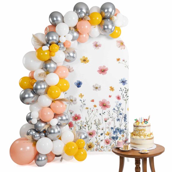 Arch Backdrop Cover for Wedding 6.6FT Multicolor Watercolor Floral Stretch Spandex Party Arch Cover, Fabric Backdrop Banner for Baby Shower, Birthday, Bridal Shower Decor Spring Pastel Wildflowers