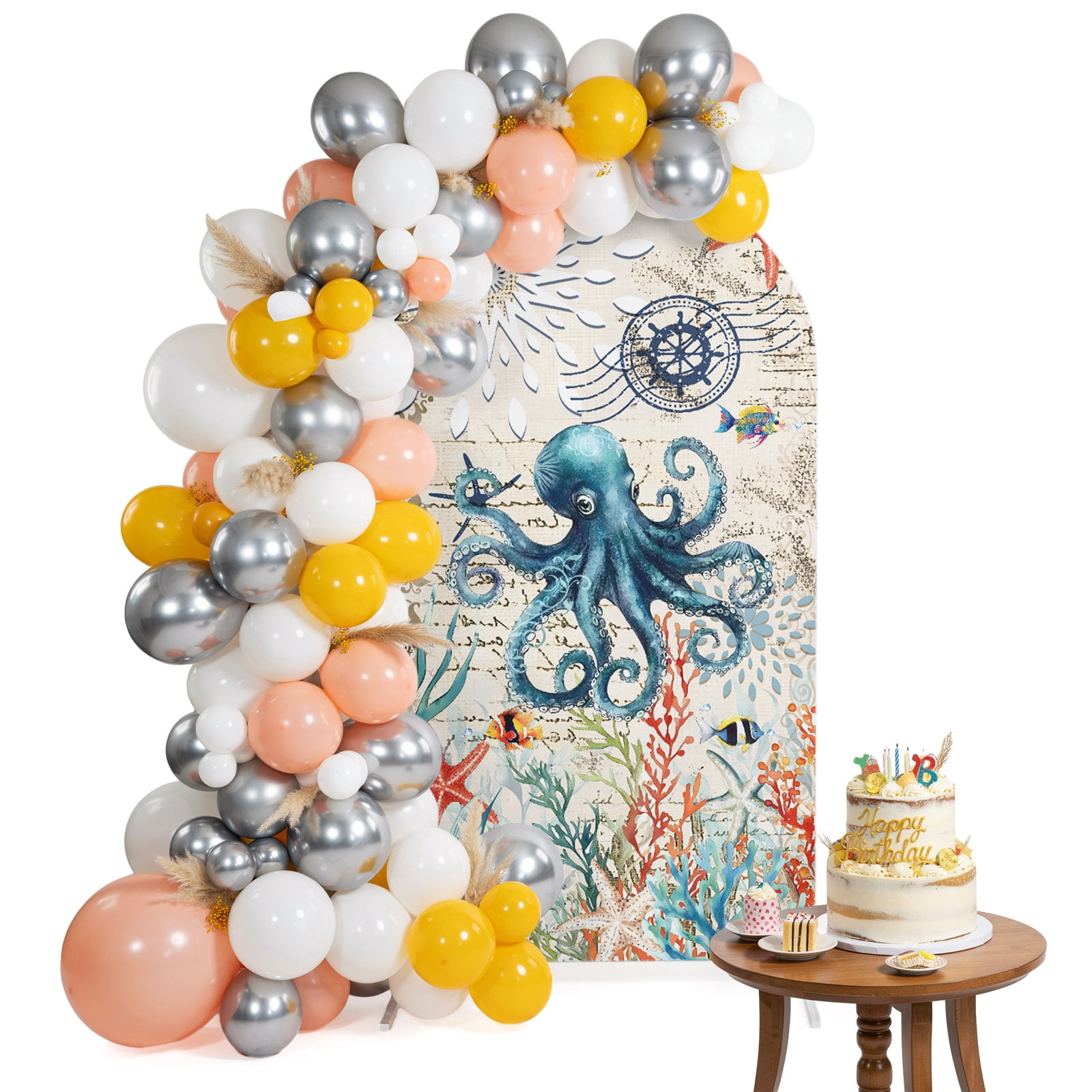 Arch Backdrop Cover for Wedding 6.6FT Octopus Ocean Stretch Spandex ...