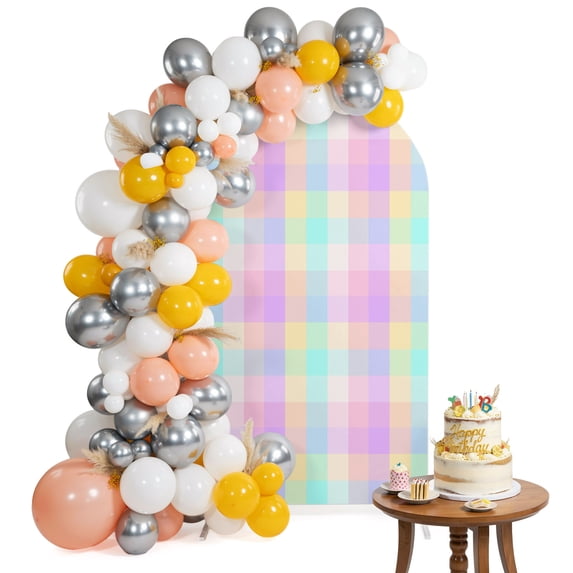 Arch Backdrop Cover for Wedding 6.6FT Plaid Check Stretch Spandex Party ...