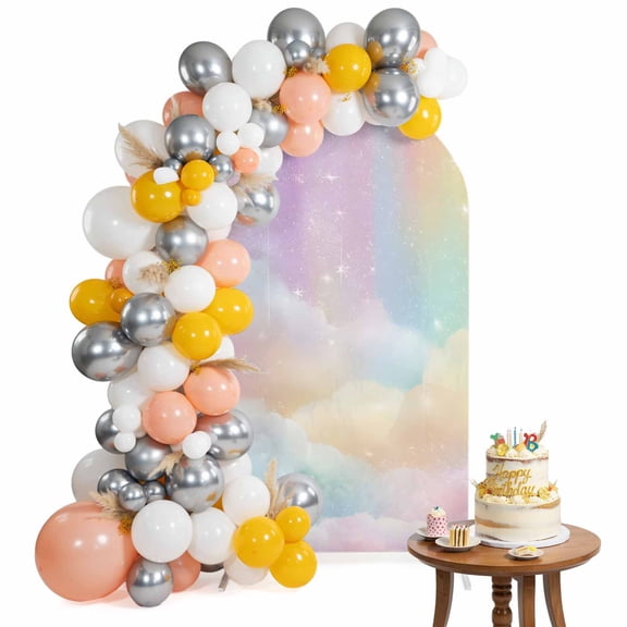 Arch Backdrop Cover for Wedding 6.6FT Rainbow Clouds Stretch Spandex Party Arch Cover, Fabric Backdrop Banner for Baby Shower, Birthday, Bridal Shower Decor Fancy Color Sparkling Children's Fun