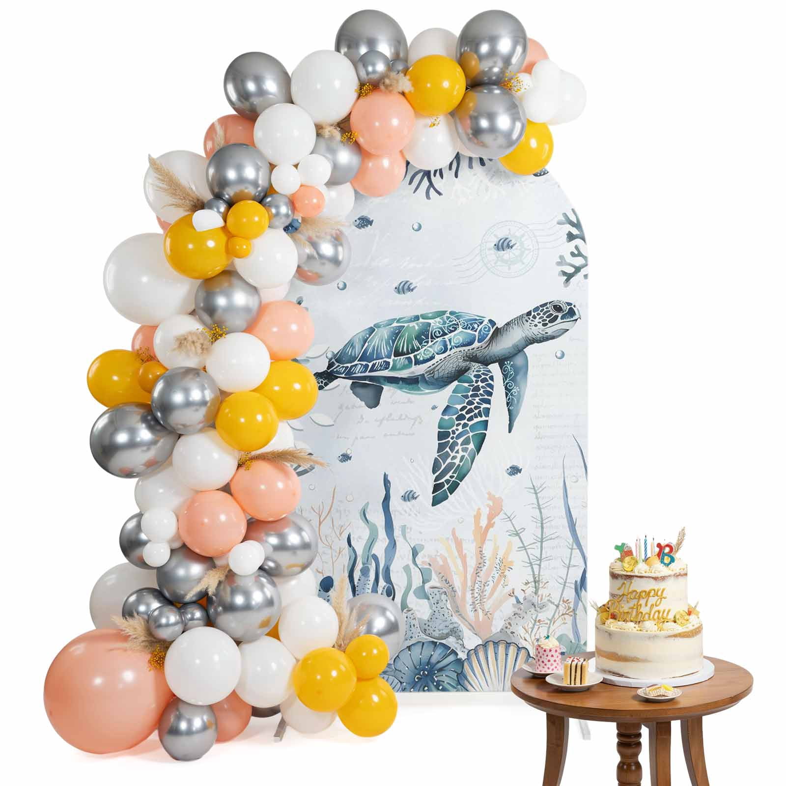 Conch Shell Fod Arch Backdrop Cover for Wedding 6.6FT Seaweed Shell Conch Sea Turtle ...