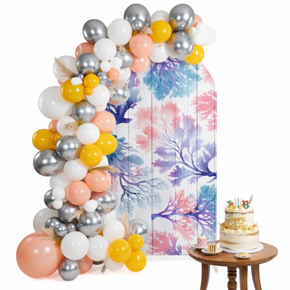 Arch Backdrop Cover for Wedding 6FT Boho Coastal Scenery Stretch Spandex Party Arch Cover, Fabric Backdrop Banner for Baby Shower, Birthday, Bridal Shower Decor Watercolor Coral Reef Purple Pink Blue