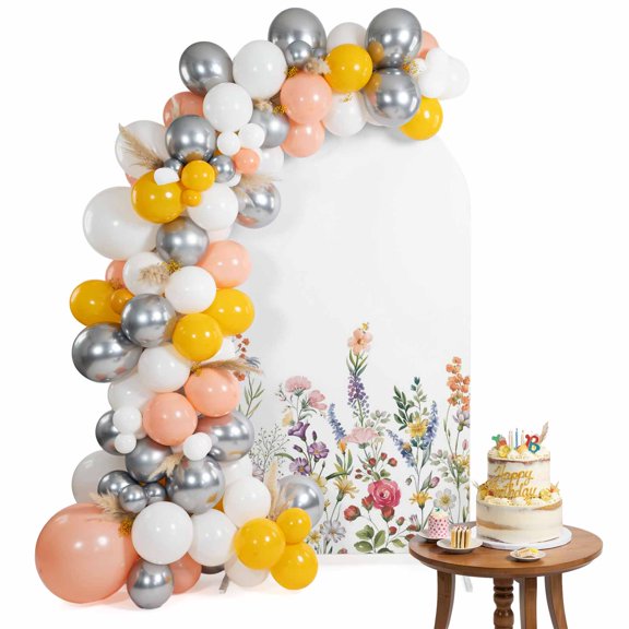 Arch Backdrop Cover for Wedding 6FT Elegant Floral Stretch Spandex Party Arch Cover, Fabric Backdrop Banner for Baby Shower, Birthday, Bridal Shower Decor Spring Summer