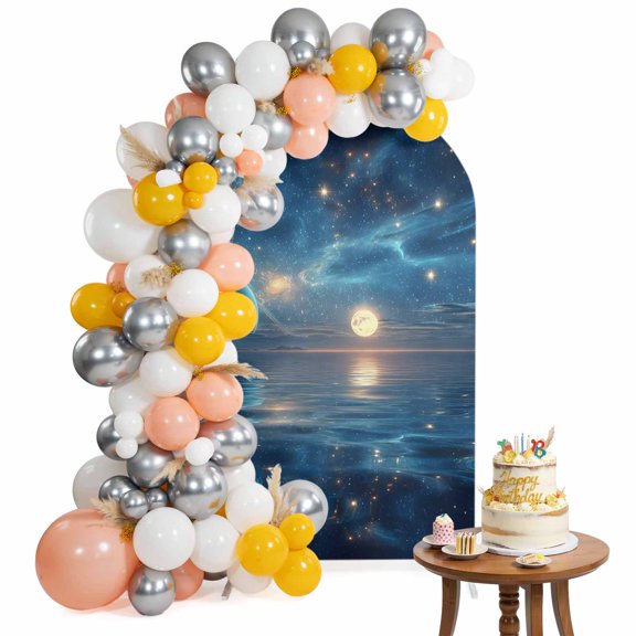 Arch Backdrop Cover for Wedding 6FT Galaxy Universes Stretch Spandex Party Arch Cover, Fabric Backdrop Banner for Baby Shower, Birthday, Bridal Shower Blue Planets Sparkling Star Tranquil Waters