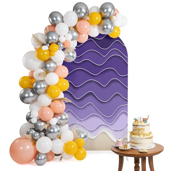 Arch Backdrop Cover for Wedding 6FT Ocean Waves Purple Stretch Spandex Party Arch Cover, Fabric Backdrop Banner for Baby Shower, Birthday, Bridal Shower Decor Beach Sand