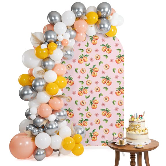 Arch Backdrop Cover for Wedding 6FT Pink Peaches Stretch Spandex Party Arch Cover, Fabric Backdrop Banner for Baby Shower, Birthday, Bridal Shower Decor Flowers Summer Fruit