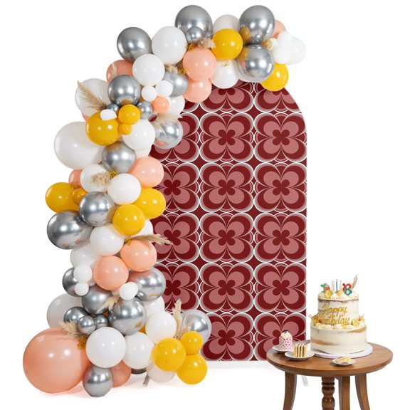 Arch Backdrop Cover for Wedding 6FT Retro Red Boho Stretch Spandex Party Arch Cover, Fabric Backdrop Banner for Baby Shower, Birthday, Bridal Shower Decor Farmhouse Country Abstract Floral