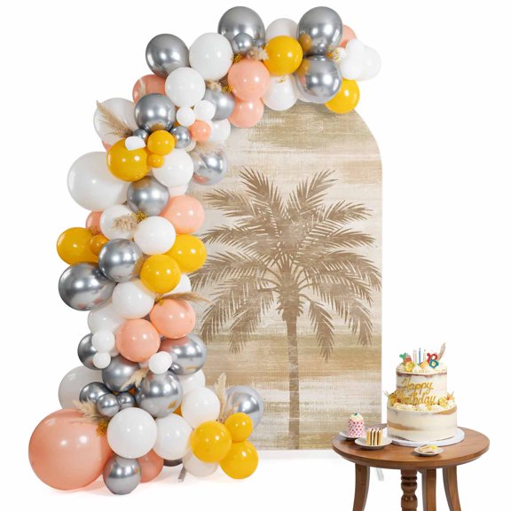 Arch Backdrop Cover for Wedding 6FT Rustic Tropical Desert Palm Stretch Spandex Party Arch Cover, Fabric Backdrop Banner for Baby Shower, Birthday, Bridal Shower Decor Botanical Brown Sandy Texture