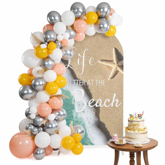 Arch Backdrop Cover for Wedding 6FT Sandy Beach Starfish Stretch Spandex Party Arch Cover, Fabric Backdrop Banner for Baby Shower, Birthday, Bridal Shower Decor Life Is Better At The Beach