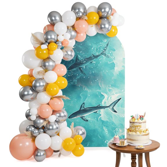 Arch Backdrop Cover for Wedding 6FT Shark Stretch Spandex Party Arch Cover, Fabric Backdrop Banner for Baby Shower, Birthday, Bridal Shower Decor Ocean Watercolor