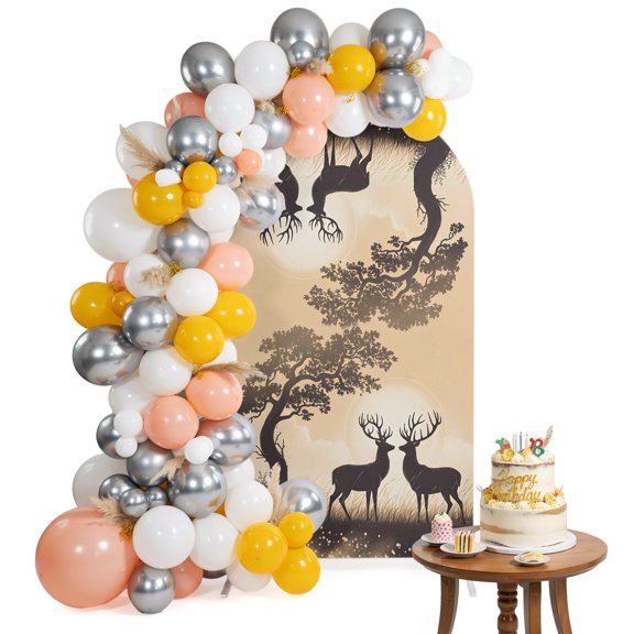 Arch Backdrop Cover for Wedding 6FT Sunset Deer Stretch Spandex Party Arch Cover, Fabric Backdrop Banner for Baby Shower, Birthday, Bridal Shower Decor Elk Nature Tree Grassland