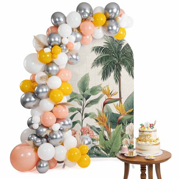 Arch Backdrop Cover for Wedding 6FT Tropical Botanical Stretch Spandex Party Arch Cover, Fabric Backdrop Banner for Baby Shower, Birthday, Bridal Shower Decor Coastal Palm Trees Green