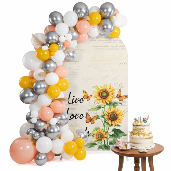 Arch Backdrop Cover for Wedding 6FT Vintage Sunflower Butterfly Stretch Spandex Party Arch Cover, Fabric Backdrop Banner for Baby Shower, Birthday, Bridal Shower Decor Summer Farmhouse