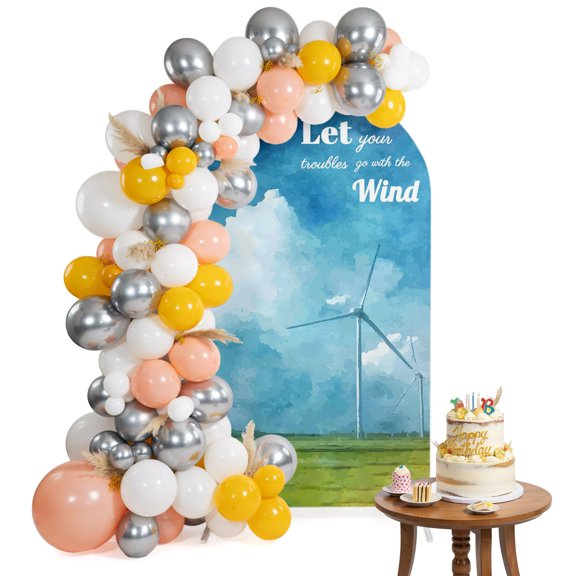 Arch Backdrop Cover for Wedding 6FT White Cloud Stretch Spandex Party Arch Cover, Fabric Backdrop Banner for Baby Shower, Birthday, Bridal Shower Decor Watercolor Natural Scenery Grass