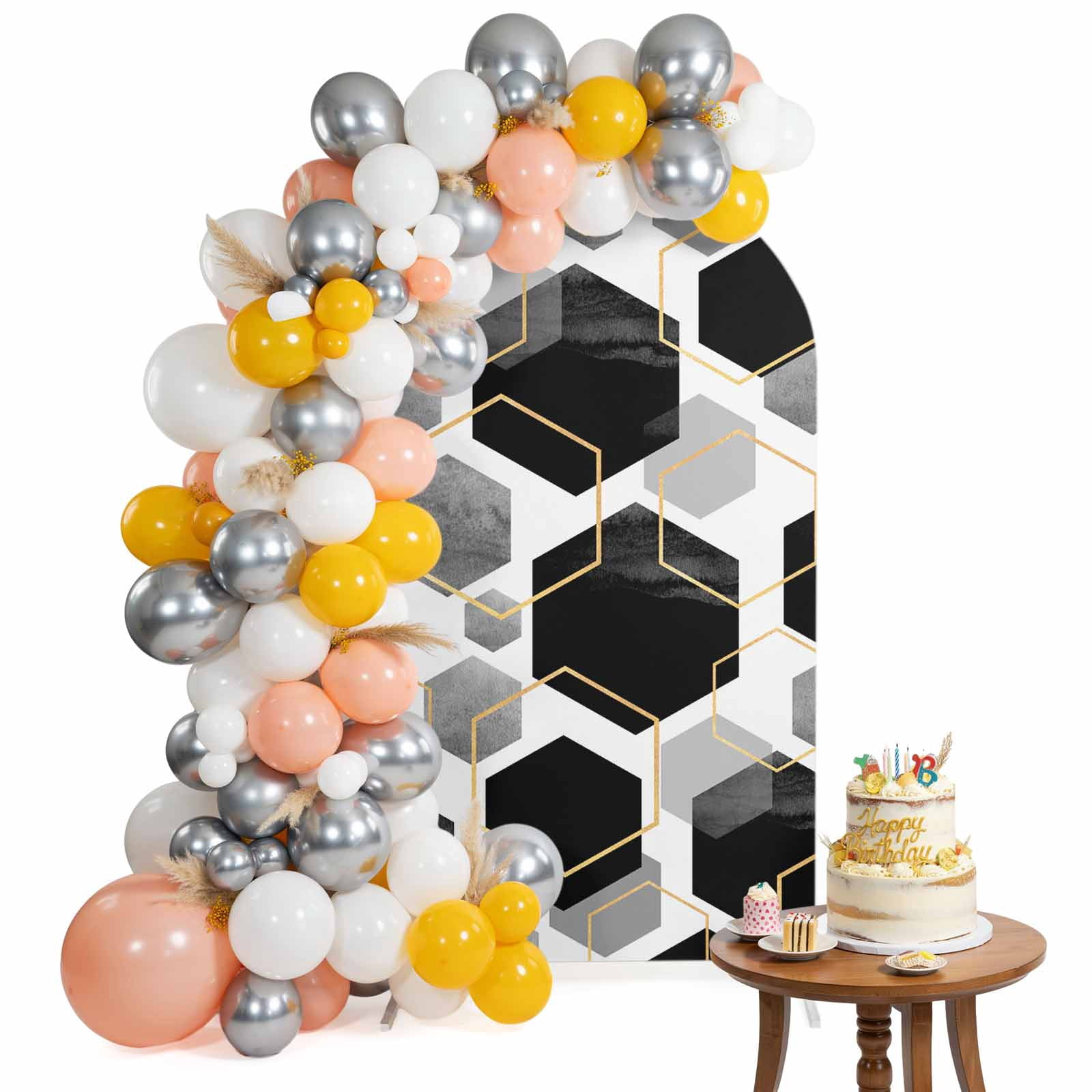Stretch Cube Arch Backdrop Cover for Wedding 7.2FT Modern Geometric Stretch Spandex ...