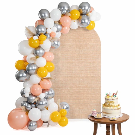 Arch Backdrop Cover for Wedding 7.2FT Orange Linen Cloth Texture ...