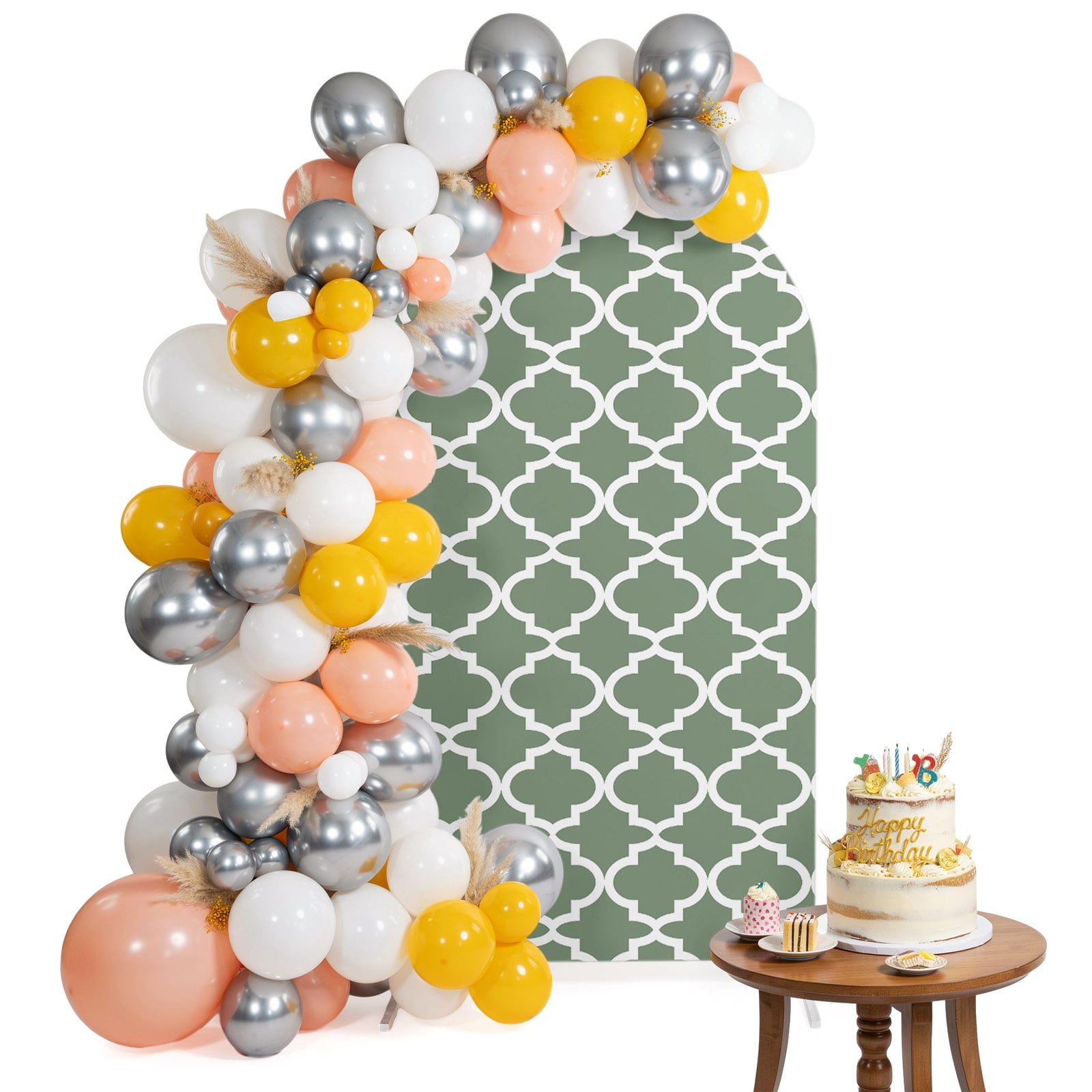 Arch Backdrop Cover for Wedding 7.2FT Sage Green White Geometric ...
