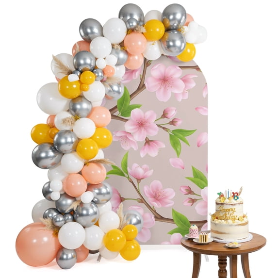 Spring Mini Arch Decor Arch Backdrop Cover for Wedding 7.2FT Spring Flowers Stretch Spandex ...