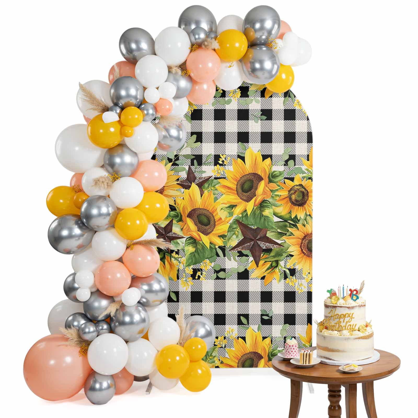 Simple Rustic Arch Arch Backdrop Cover for Wedding 7.2FT Sunflower Stretch Spandex Party ...