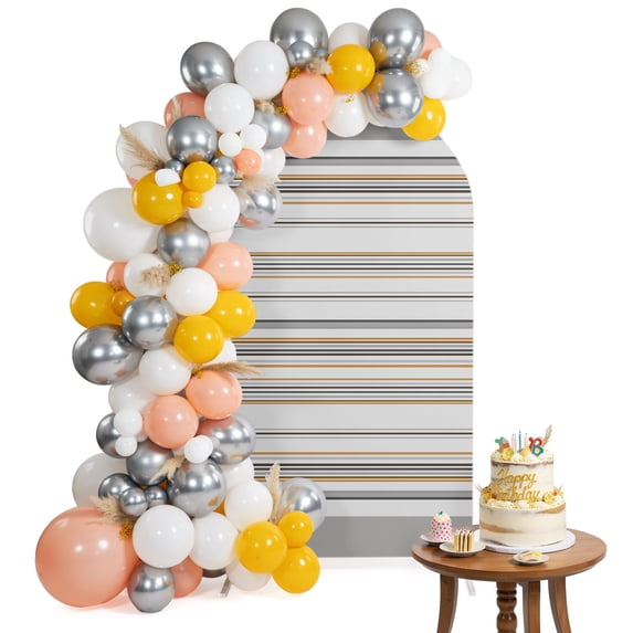 Arch Backdrop Cover for Wedding 7.2FT Yellow Gray Stripes Stretch ...