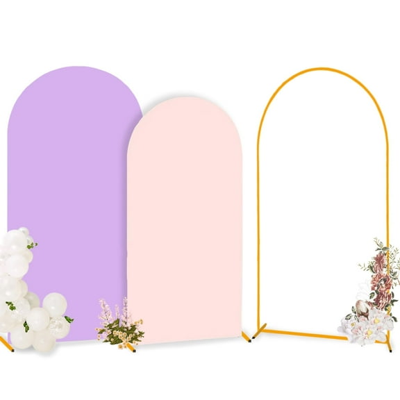 Arch Backdrop Stand and Cover Set, 6.6FT Metal Photo Balloon Arch Backdrop Stand for Wedding Birthday Party Baby Shower Ceremony Graduation Decoration, Pink/Purple