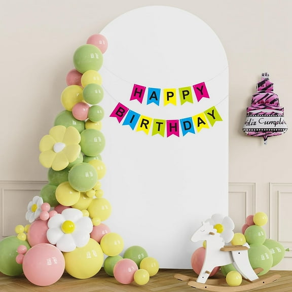 Arch Backdrop Stand Cover TeqHome 3.28x6.56FT White Spandex Fitted Round Top Double-Sided Backdrop Cover for Birthday Party Weeding Decoration