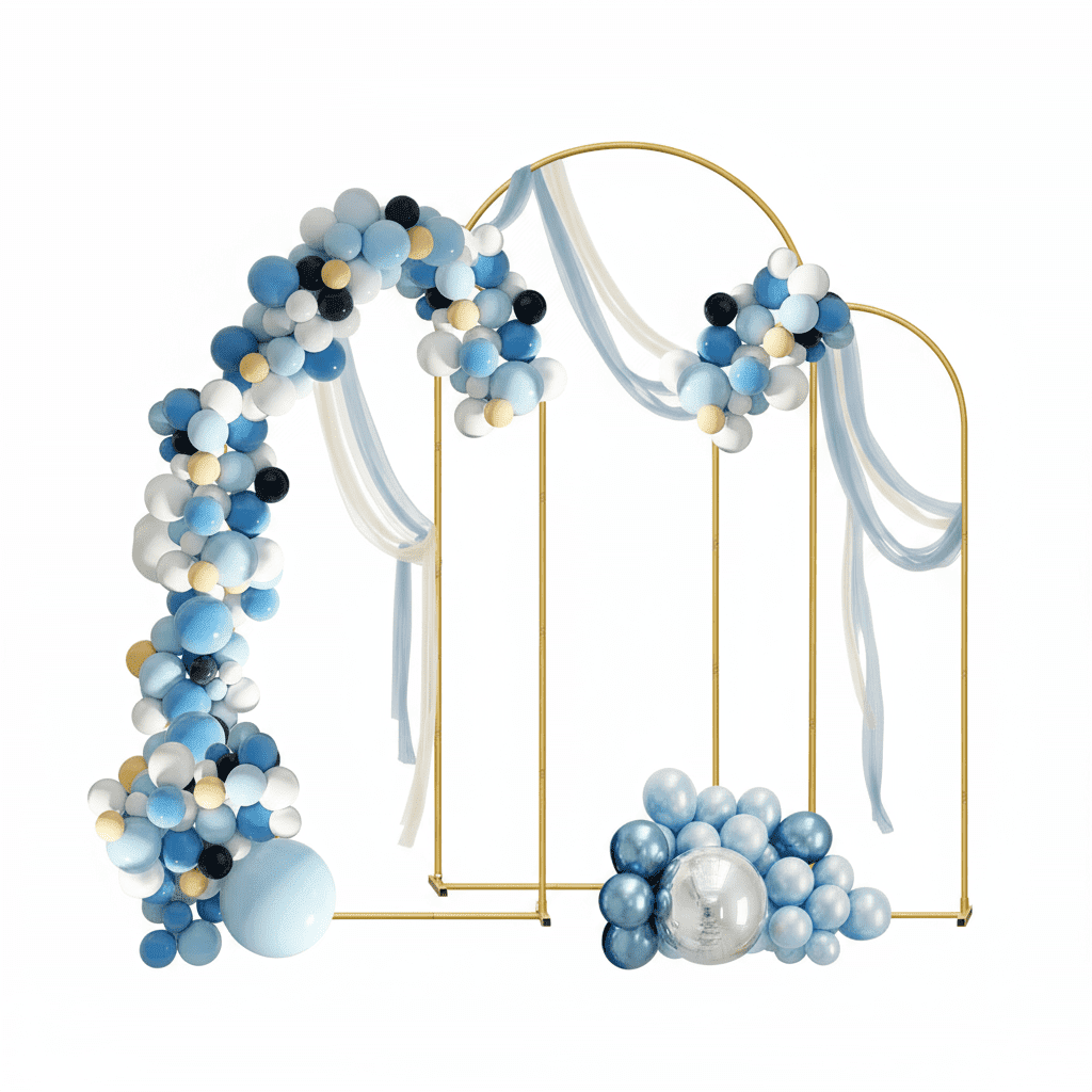 Wedding Arch Frame Metal Backdrop Stand Set of 3, Sizes 7.3FT, 6.6FT, 6FT with Balloon Arch for Birthday Party Baby Shower Wedding Graduation Ceremony Decoration, Gold