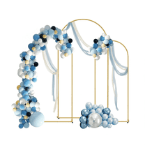 Wedding Arch Frame Metal Backdrop Stand Set of 3, Sizes 7.3FT, 6.6FT, 6FT with Balloon Arch for Birthday Party Baby Shower Wedding Graduation Ceremony Decoration, Gold