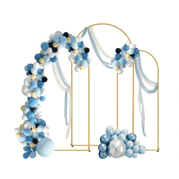 Wedding Arch Frame Metal Backdrop Stand Set of 3, Sizes 7.3FT, 6.6FT, 6FT with Balloon Arch for Birthday Party Baby Shower Wedding Graduation Ceremony Decoration, Gold