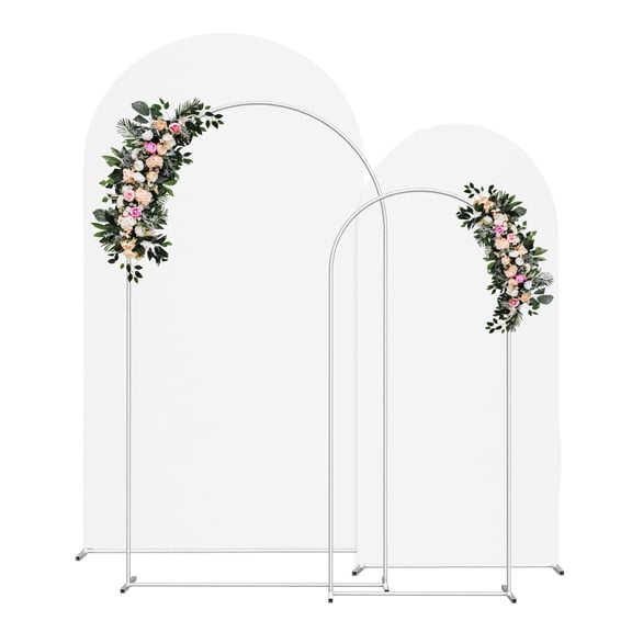 Arch Backdrop Stand Set, 7.3ft x 6ft Metal Wedding Arch Frame with Spandex Cover, Balloon Arch Stand Frame for Wedding Birthday, Party, Baby Shower, Bridal Shower, Graduation Ceremony, Photo Booth