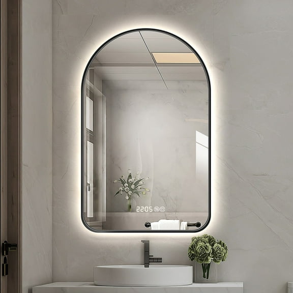 Arch Bathroom Mirror with Defogging and Temperature Display