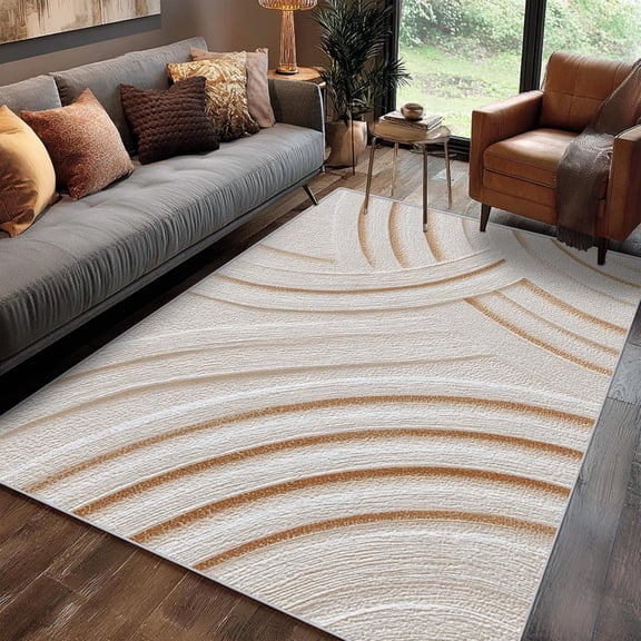 Arch Beige Area Rug, Mid Century Modern Design Carpet, Washable Non Slip Soft Low Pile, Living Room Bedroom Kitchen Office Mat 5x7ft