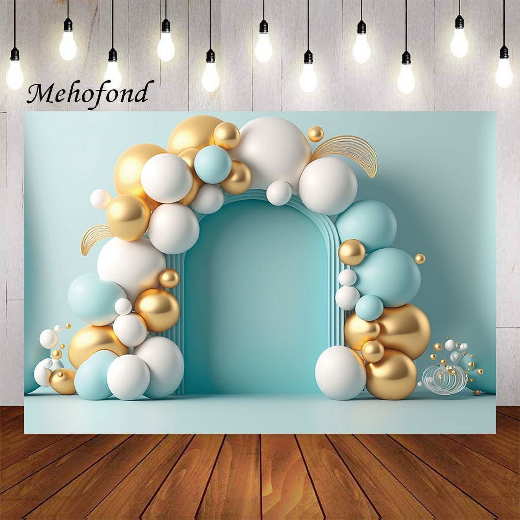 Arch Blue and Gold Balloon Child Birthday Party Cake Smash Portrait r ...
