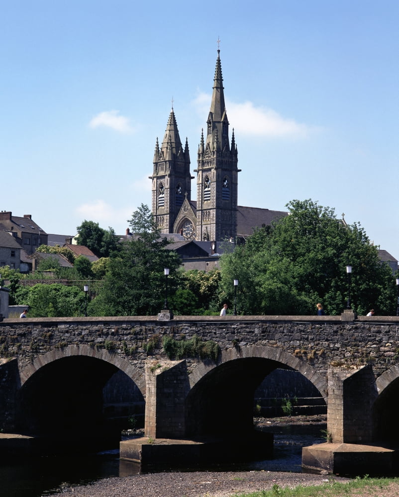 Arch Bridge Across A River With A Church In The Background Omagh County Tyrone Northern Ireland Canvas Art - The Irish Image Collection Design Pics (12 x 16)