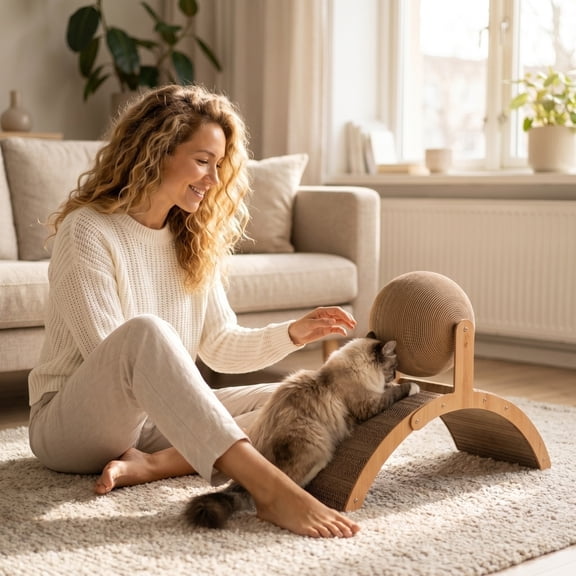 Arch Cat Scratcher, Rotatable Sisal Ball Natural Wood & Corrugated Scratching Toy, Cat Scratcher, Rotatable Sisal Ball Toy, Kitten Scratching Toy for Kittens, Indoor Cats & Cat Playtime.