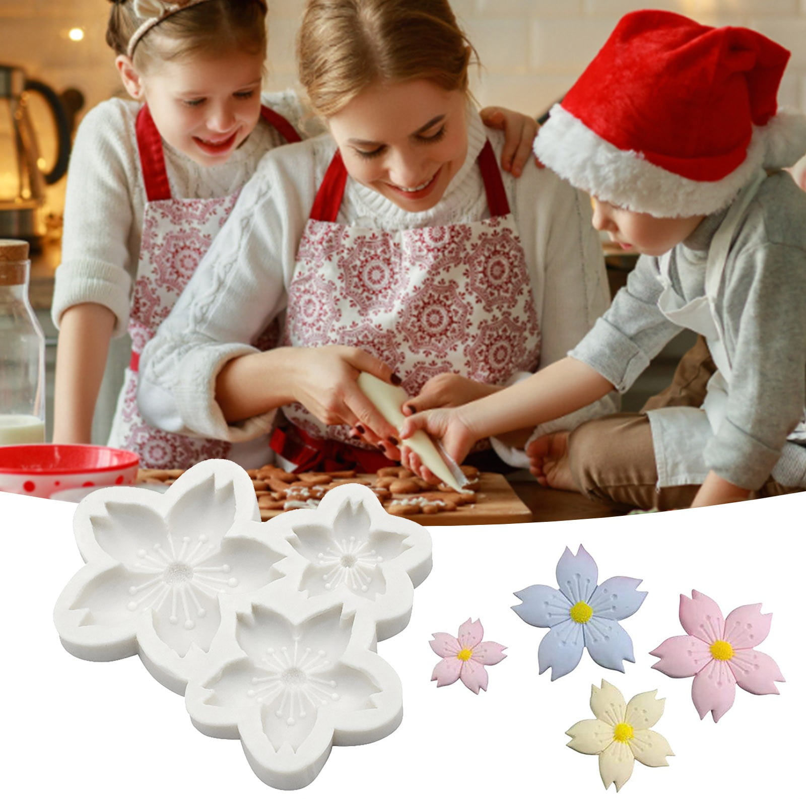3-Pc Christmas Bell Fondant Mold Set – Holly Leaf Design, Food-Grade Silicone, For Cake, Chocolate, Resin Crafts