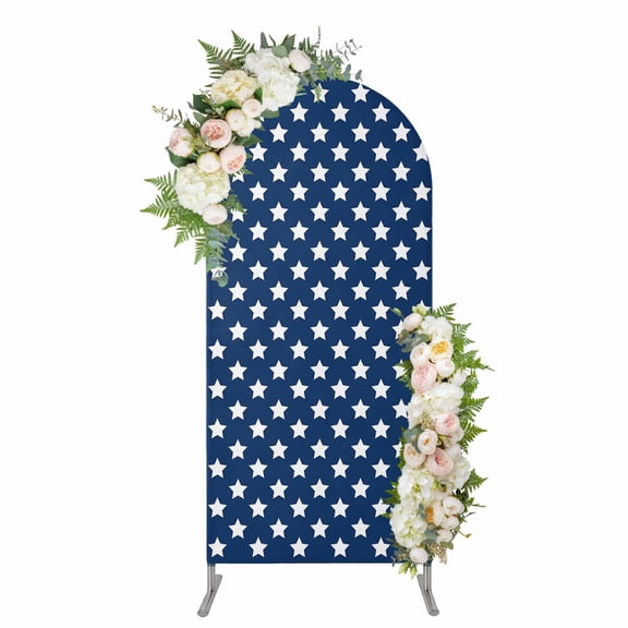 Arch Covers, 4th of July Arch Covers Stretchy Backdrop 5'x2.1', Independence Day Patriotic White Star Blue Spandex Fitted Round Top Chiara Arches Backdrop Cover for Wedding Party Birthday Banquet