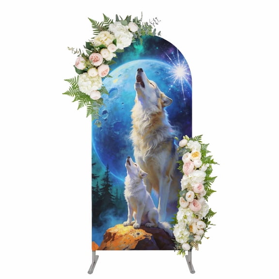 Arch Covers, Abstract Art Wolfs Arch Covers Stretchy Backdrop 7.2'x4', Blue Moon Forest Black Spandex Fitted Round Top Chiara Arches Backdrop Cover for Wedding Party Birthday Banquet