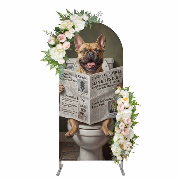 Arch Covers, Abstract Dogs Arch Covers Stretchy Backdrop 4'x1.65', Cute Puppy Reading Newspaper Toilet Spandex Fitted Round Top Chiara Arches Backdrop Cover for Wedding Party Birthday Banquet