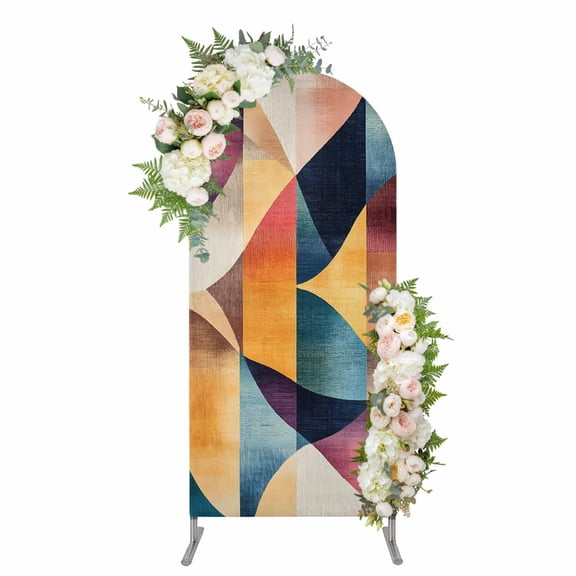 Arch Covers, Abstract Geometric Arch Covers Stretchy Backdrop 4'x1.65', Orange Neutral Modern Art Spandex Fitted Round Top Chiara Arches Backdrop Cover for Wedding Party Birthday Banquet