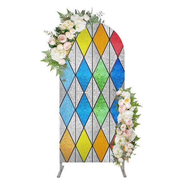 Arch Covers, Abstract Geometric Arch Covers Stretchy Backdrop 4'x1.65', Watercolor Rhombus Stained Glass Pattern Spandex Round Top Chiara Arches Backdrop Cover for Wedding Party Birthday Banquet