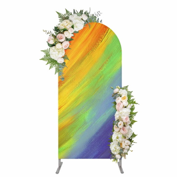 Arch Covers, Abstract Ombre Colored Arch Covers Stretchy Backdrop 6.6'x3.3', Rainbow Watercolor Painting Art Spandex Fitted Round Top Chiara Arches Backdrop Cover for Wedding Party Birthday Banquet