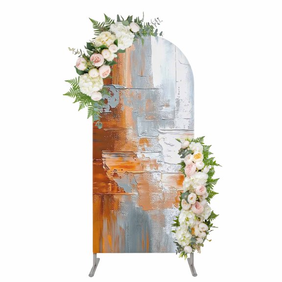 Arch Covers, Abstract Orange Grey Arch Covers Stretchy Backdrop 4'x1.65', Modern Minimalist Street Art Spandex Fitted Round Top Chiara Arches Backdrop Cover for Wedding Party Birthday Banquet