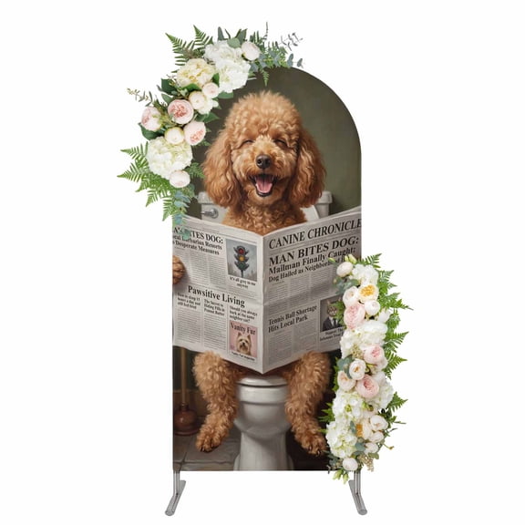 Arch Covers, Abstract Puppy Arch Covers Stretchy Backdrop 4'x1.65', Cute Dogs Reading Newspaper Toilet Spandex Fitted Round Top Chiara Arches Backdrop Cover for Wedding Party Birthday Banquet